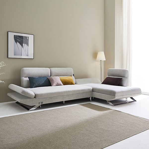 [퍼니챗] 아리아 조야원단 4인용 카우치 아쿠아텍스 좌측 배치형 패브릭 스윙소파 (라이트 그레이)