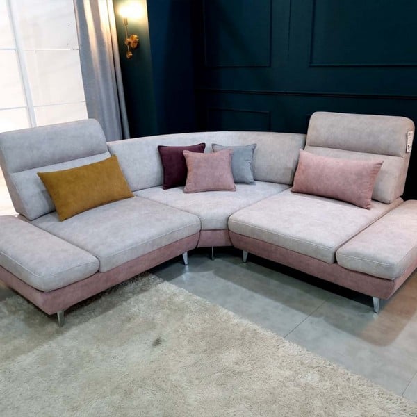 [퍼니챗] 샤르니 조야원단 4인용 패브릭 코너형 스윙소파 (핑크/아이보리)