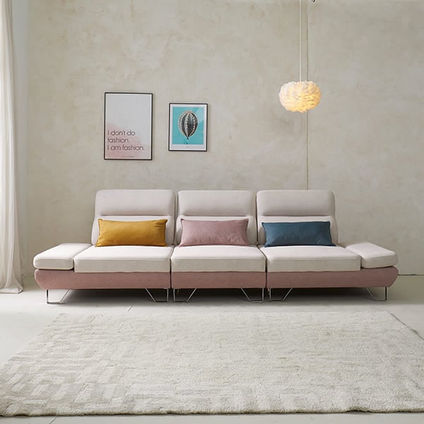 [퍼니챗] 샤르니 조야원단 4인용 패브릭 직선형 스윙소파 (핑크/아이보리)